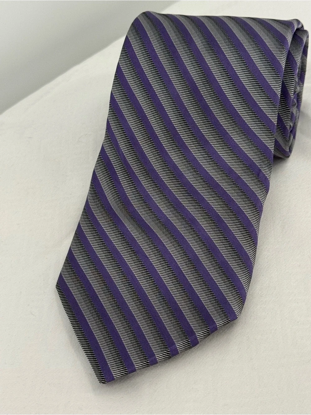 Murano Purple and Gray Striped Silk Tie